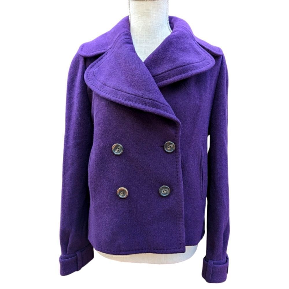 LIKE NEW Aquascutum London Women's Purple Wool & Angora Blend Soft Pea Coat Sz 8